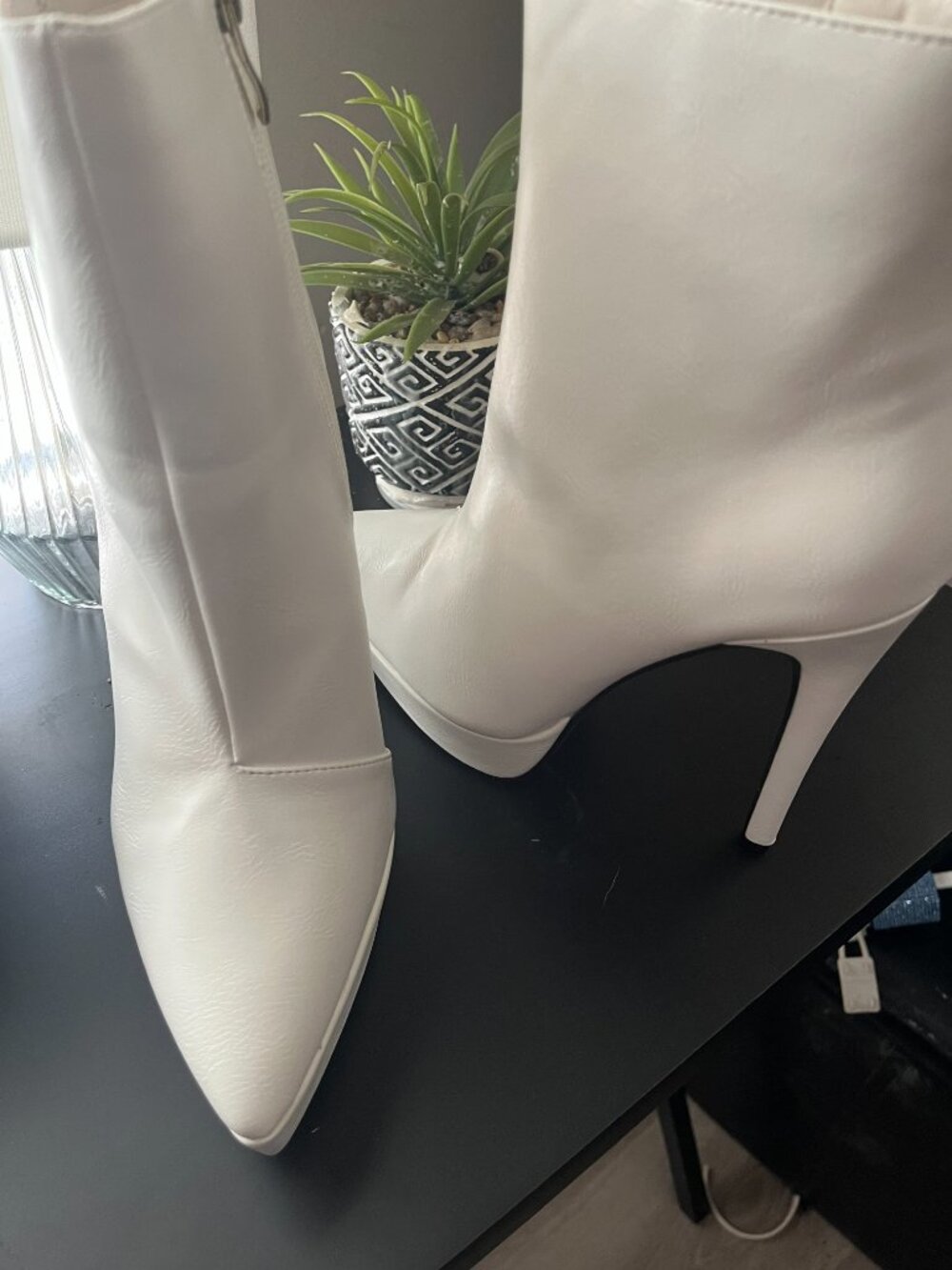 White Pointed-Toe Stiletto Ankle Boots - Size 7.5